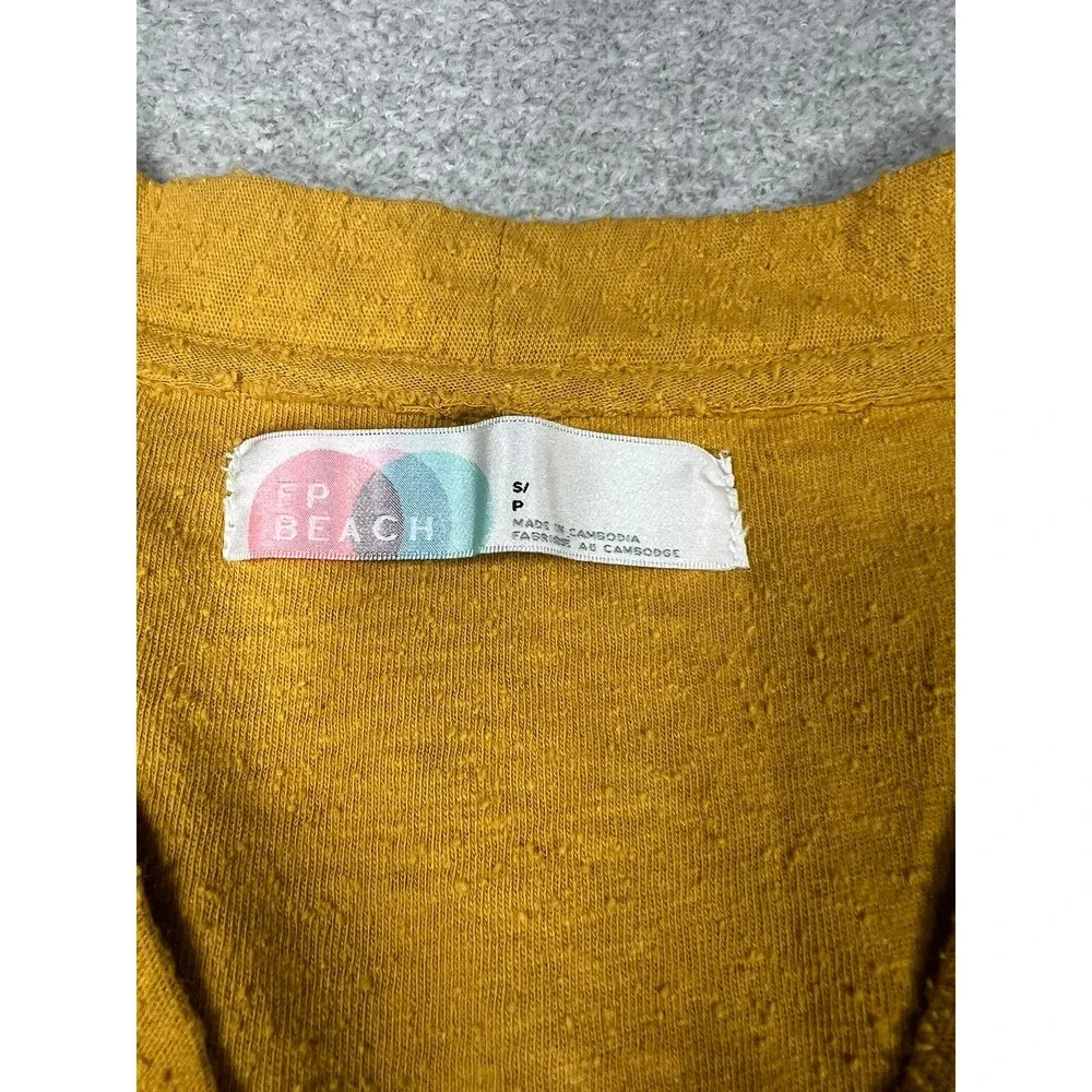 Free People Beach Mustard Yellow Cotton Button Front Cardigan Sweater Small Boho